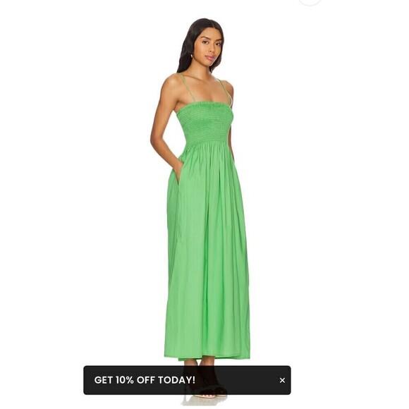 Faithfull The Brand Tergu Maxi Dress Mediu Green Poplin Smocked Adjustable Strap - Picture 4 of 13